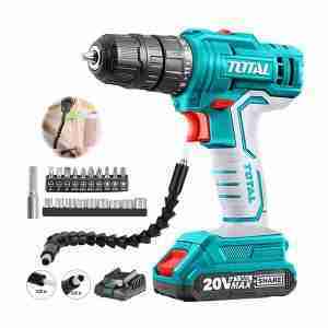TALADRO ATORNILLADOR 20V + EXTENSOR FLEXIBLE DADOS PUNTAS 23 ACCESORIOS