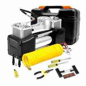 SET COMPRESOR DOBLE PISTON EN MALETA INFLADOR AUTO CAMIONETA