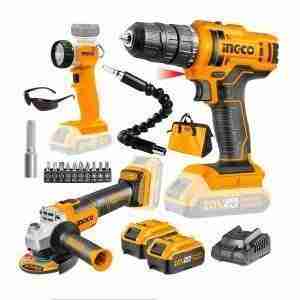 SET TALADRO ATORNILLADOR + AMOLADORA + LINTERNA INGCO PUNTAS - CKLI20418