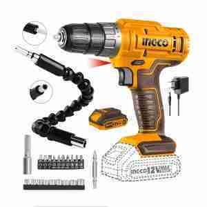 TALADRO ATORNILLADOR 12V INGCO INALÁMBRICO + EXTENSOR PUNTAS - CDLI1218