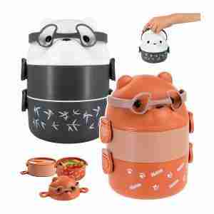 TÁPER FIAMBRERA PORTÁTIL 2 NIVELES BENTO OSO PANDA/PARDO LONCHERA - OSO-M-N