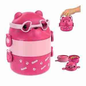 TÁPER FIAMBRERA PORTÁTIL 2 NIVELES BENTO OSO ROSADO LONCHERA - OSO-R