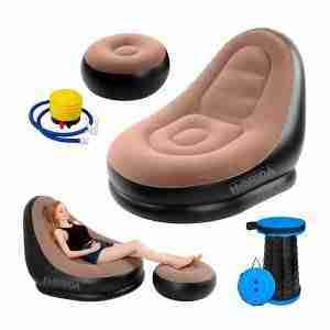 SILLÓN INFLABLE PORTÁTIL SOFÁ PUFF INFLADOR + SILLA PLÁSTICO