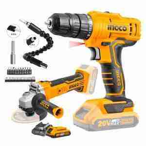 AMOLADORA ESMERIL TALADRO ATORNILLADOR 20V INGCO INALÁMBRICO + 21 ACCESORIOS -  CDLI20011 - CAGLI1151 - FULLSET