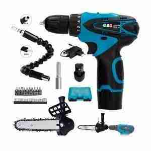 TALADRO ATORNILLADOR 12V+ ADAPTADOR MOTOSIERRA+ EXTENSOR
