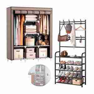 ROPERO ARMABLE TELA CLOSET GRANDE + ZAPATERA 5 NIVELES ORGANIZADOR