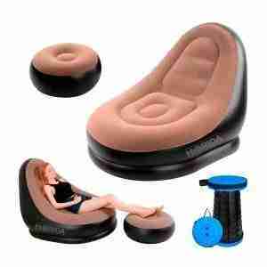SILLÓN INFLABLE PORTÁTIL SOFÁ PUFF + SILLA PLÁSTICO