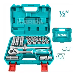 Juego de Dados TOTAL THT121201 | 20 Piezas 1/2" con Llave Crique y Estuche Resistente