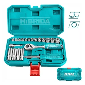 Juego de Dados TOTAL THT141201 | 20 Piezas 1/4" con Llave Crique y Estuche Compacto