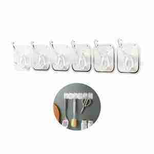 GANCHOS ADHESIVOS COLGADOR PERCHERO DE PARED 6PIEZAS MULTIUSO - BLANCO
