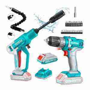 TALADRO INALÁMBRICO 20V TOTAL + HIDROLAVADORA 2.8L/MIN + 21 ACCS