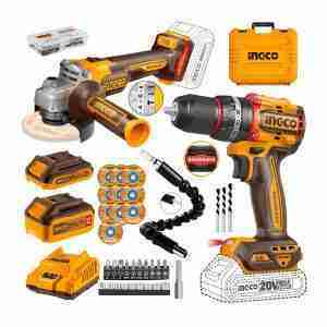 Taladro Percutor Brushless + Amoladora Angular 4 1/2+21 Accsesorios