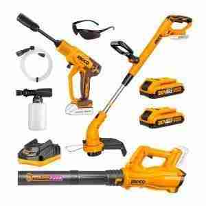 Cortacésped + Hidrolavadora+ Soplador 20v Inalámbrico + 2baterías Ingco