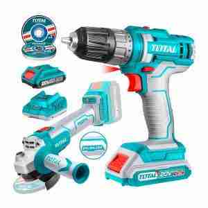 Taladro Atornillador +amoladora 20v +lata Discos+ 2baterías Total