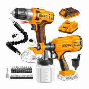 Pistola Pintar Inalámbrica 800 Ml + Taladro 20v 2.0 Ah Ingco