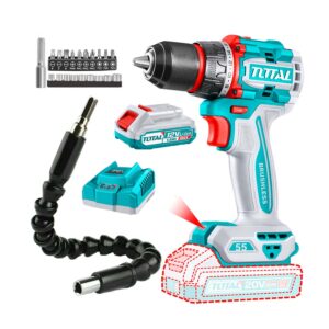 TALADRO ATORNILLADOR 20V TOTAL 55NM + EXTENSOR 21 ACCESORIOS