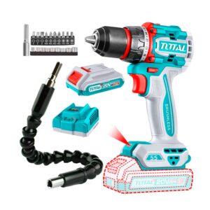 TALADRO ATORNILLADOR 20V TOTAL 55NM + EXTENSOR 21 ACCESORIOS