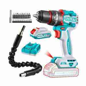 TALADRO ATORNILLADOR 20V TOTAL 55NM + EXTENSOR 21 ACCESORIOS