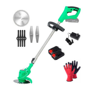 PODADORA CÉSPED INALÁMBRICA DESMALEZADORA VERDE + GUANTES