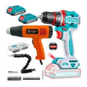 TALADRO ATORNILLADOR 55NM + PISTOLA DE CALOR 2200W + ACCE