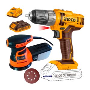 TALADRO ATORNILLADOR INALÁMBRICO+LIJADORA ROTO-ORBITAL 400W