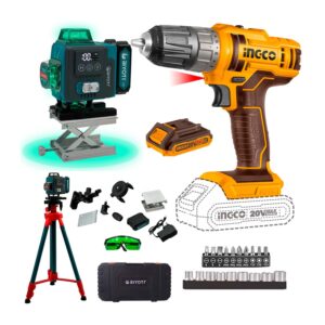 COMBO NIVEL LÁSER + TALADRO INALÁMBRICO CON 1 BAT INGCO