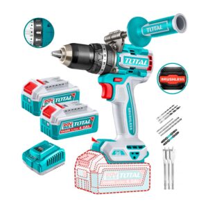 Taladro Percutor Inalámbrico Total 20v + 2 baterías 4.0ah + Accesorios