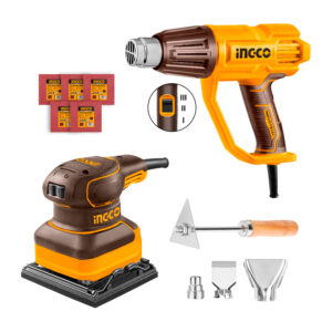 Pistola De Calor 2000w Con Boquillas + Lijadora Orbital 240w Naranja Claro