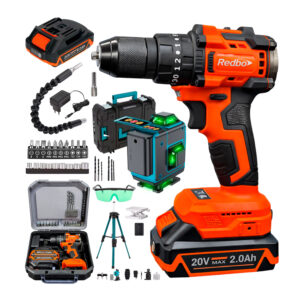 Taladro Percutor Inalámbrico 20v + Nivel Láser 16 Lineas