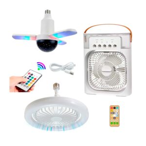 COMBO AIRE PORTÁTIL + VENTILADOR TECHO + FOCO CON PARLANTE