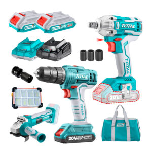 Llave de Impacto 300Nm + Amoladora Angular 8500RPM + Taladro Atornillador 45Nm + Reflector Solar 5v