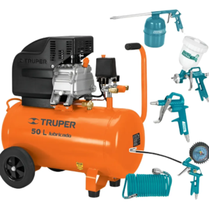 Compresora 50 Litros Truper + Kit Neumático 5 Piezas Total