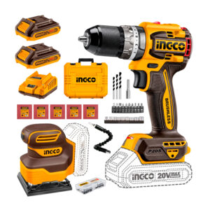 TALADRO PERCUTOR BRUSHLESS 20V+ LIJADORA ORBITAL 20V INGCO