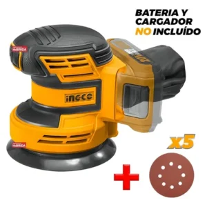 Ingco Lijadora Rotorbital Inalambrica Ionlitio 20v 10000rpm Color Amarillo