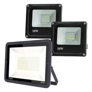 Reflector Led 100w + Reflector Led 10w Packx2 Exterior Luces Negro Blanco Frío