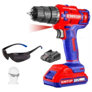 Taladro Atornillador 20v Emtop + Lentes Protección Oscuro Rojo 60