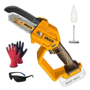 Motosierra Inalámbrica Ingco Cortadora Madera 20v + Guantes  Naranja Claro